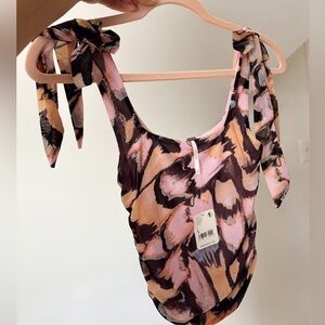 Free People Butterfly Print Abstract Colorful Bow Tank Top